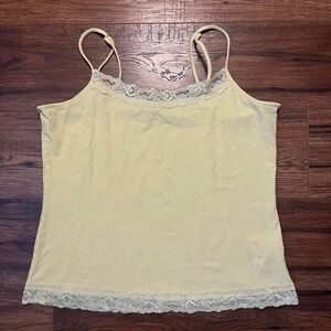 Y2K Lace Trim Cami Tank Butter Yellow Stretch Cotton Medium Cottagecore Fairy